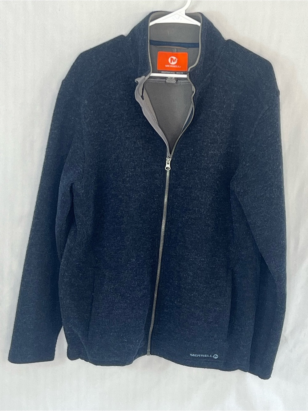 Merrell Big Sky Knit Jacket Fleece Lined Navy Blue Zip Front Hand Pockets M👍